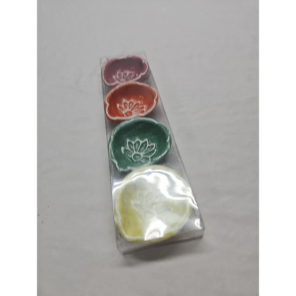 Diwali Celebration Metal Diya Set of 4 with Cotton Brand New Colorful Dish India